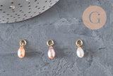 Breloque perle d'eau douce naturelle goutte rose pêche laiton 11mm, x1 (G11275)