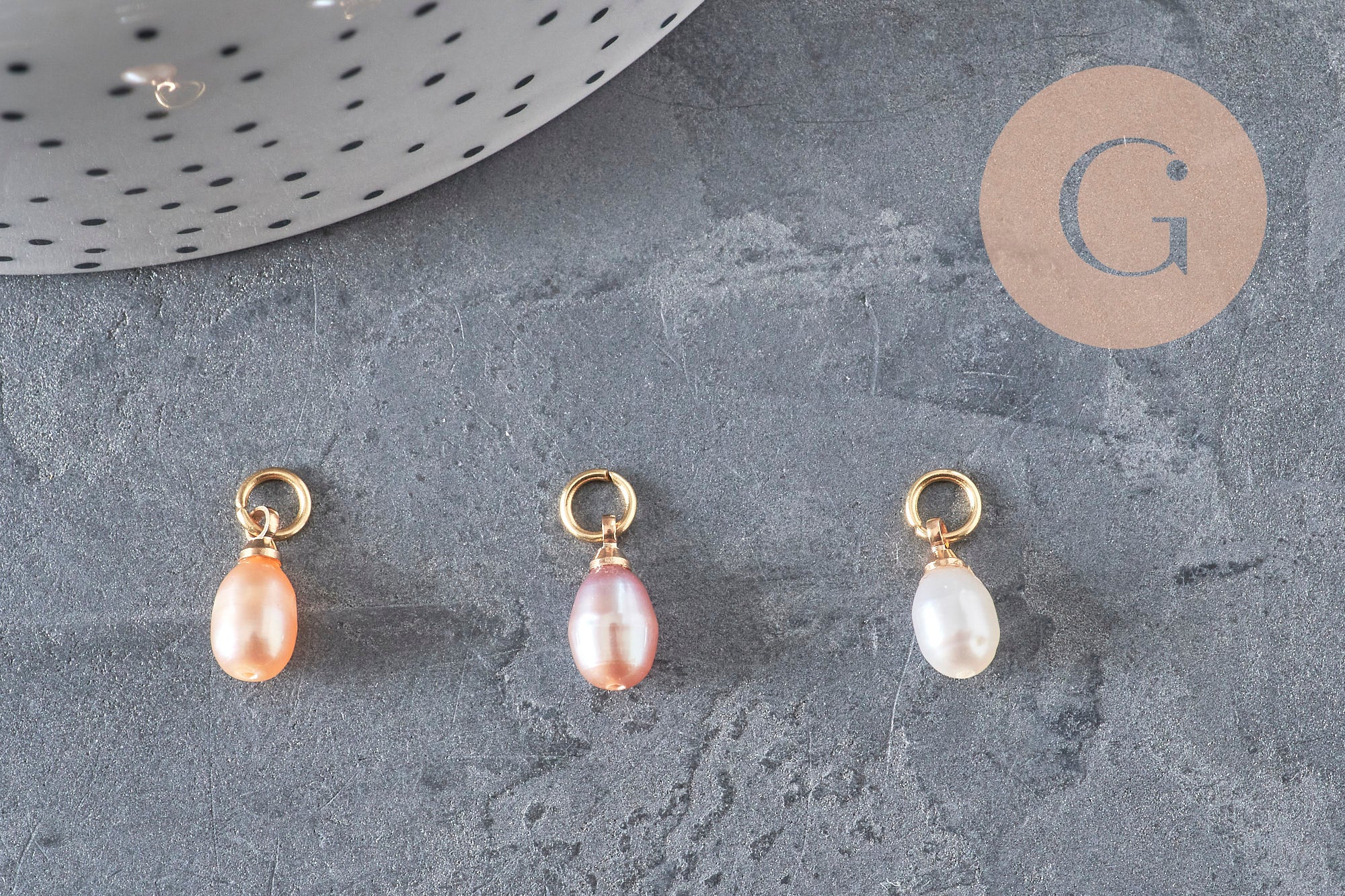 Peach pink freshwater pearl charm drop brass 11mm, x1 VALID