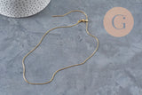 Collier chaine réglable serpent acier 304 inoxydable doré IP 0.8mm/51cm, x1 (G11258)