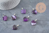 Pendentif coeur agate naturelle violet acier argenté 23mm, x1 (G11263)