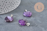 Pendentif coeur agate naturelle violet acier argenté 23mm, x1 (G11263)