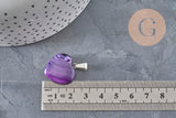 Pendentif coeur agate naturelle violet acier argenté 23mm, x1 (G11263)