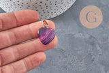 Pendentif coeur agate naturelle violet acier argenté 23mm, x1 (G11263)