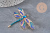 Broche pin's Libellule insecte ailé zamac doré bleu 74x50mm, x1 (G11291)