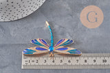Broche pin's Libellule insecte ailé zamac doré bleu 74x50mm, x1 (G11291)