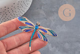 Broche pin's Libellule insecte ailé zamac doré bleu 74x50mm, x1 (G11291)
