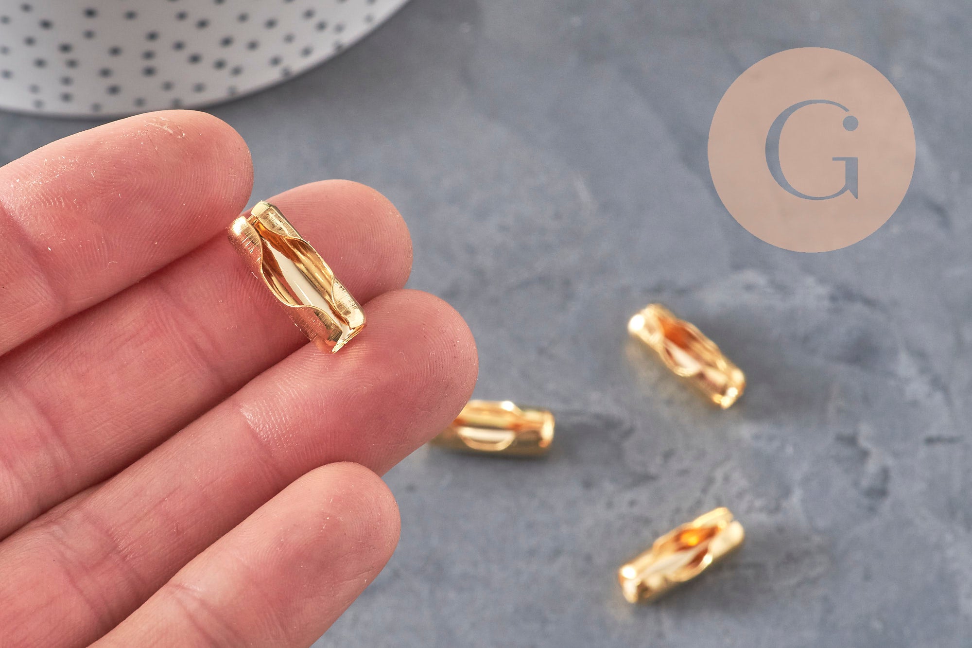Fermoir chaîne à billes acier 304 inoxydable doré 18.5mm, x10 (G11307)