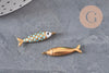 Pendentif poisson acier 304 inoxydable doré turquoise 25.5mm, x1 (G11309)