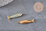 Pendentif poisson acier 304 inoxydable doré turquoise 25.5mm, x1 (G11309)