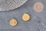 Pendentif Médaille fleur acier 304 inoxydable doré IP 18.5mm, x1 (G11326)