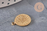 Pendentif Médaille fleur acier 304 inoxydable doré IP 18.5mm, x1 (G11326)