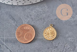 Pendentif Médaille fleur acier 304 inoxydable doré IP 18.5mm, x1 (G11326)