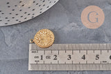 Pendentif Médaille fleur acier 304 inoxydable doré IP 18.5mm, x1 (G11326)