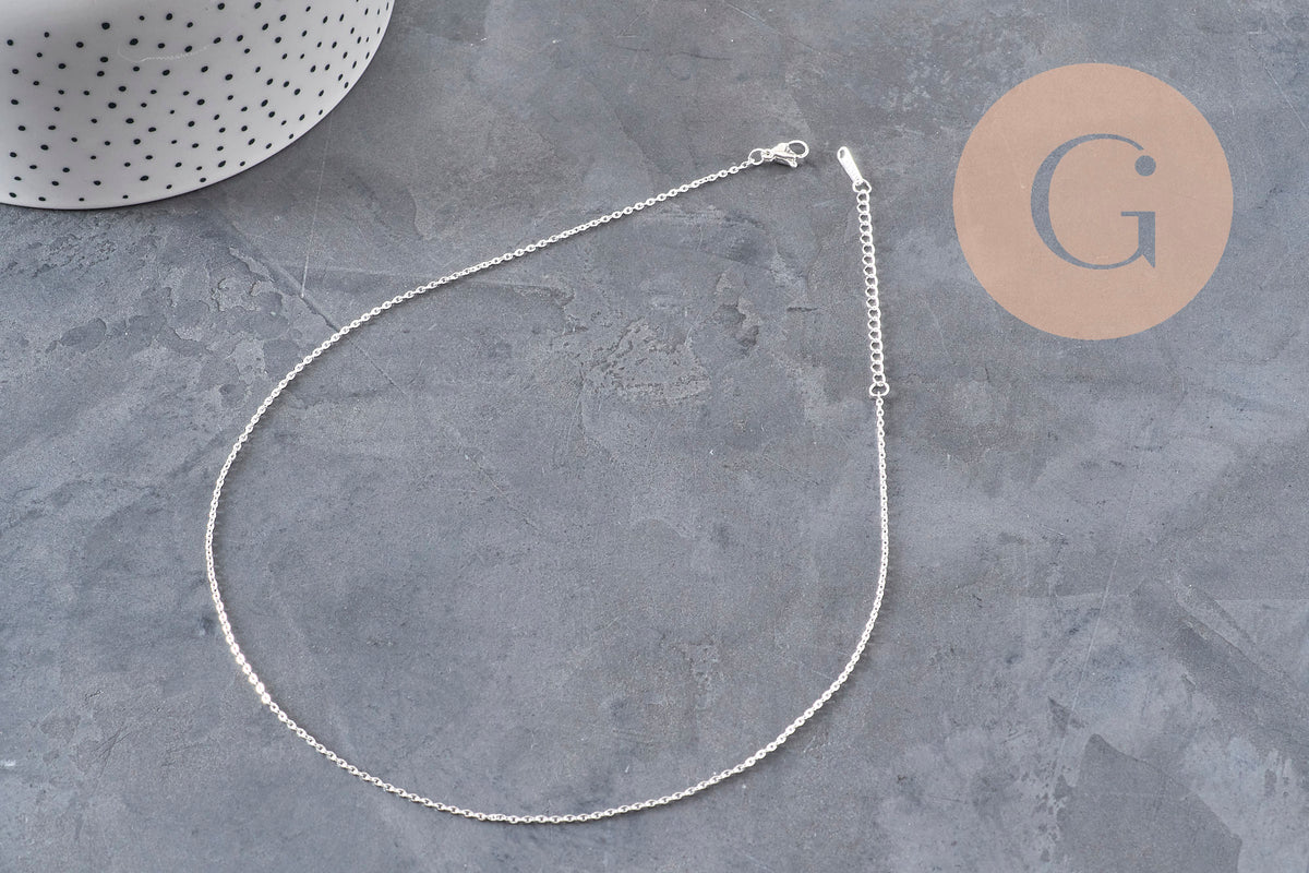 Collier chaine forçat acier inoxydable argenté 1.5mm/40cm, x1 (G11310)