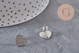 Clous-puces oreille coeur acier 304 inoxydable platine sablé 1 trou 13mm, la paire (G11318)