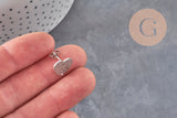 Clous-puces oreille coeur acier 304 inoxydable platine sablé 1 trou 13mm, la paire (G11318)