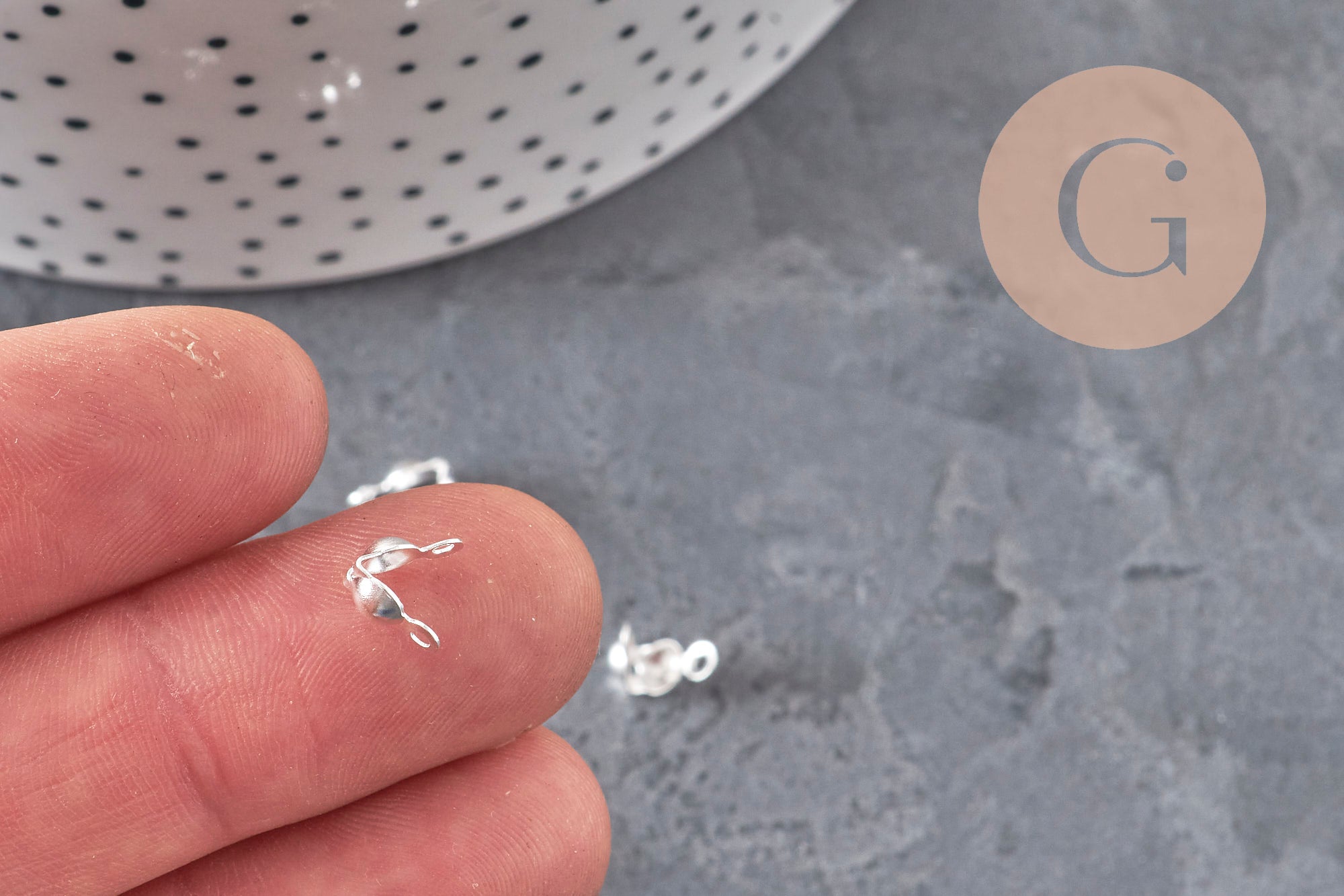 Knot cover for 304 stainless steel ball chain, silver plated, with 3.5mm hole, x10 VALID
