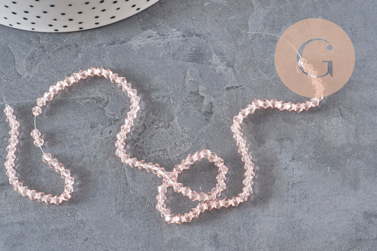 Perles toupies cristal à facette rose clair 3.8x3mm, x1 fil de 32.5cm-Perles-Gingerlily Perles