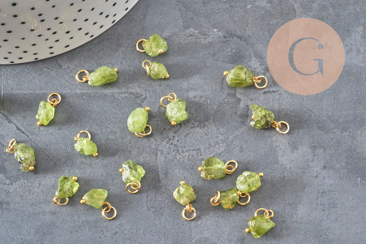 Breloque nuggets peridot naturel doré 12-14mm, x1 VALIDE-Breloques et pendentifs-Gingerlily Perles
