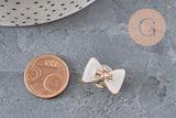 Broche pin's noeudblanc plastique & fer doré 18.5mm, x1 (G11331)