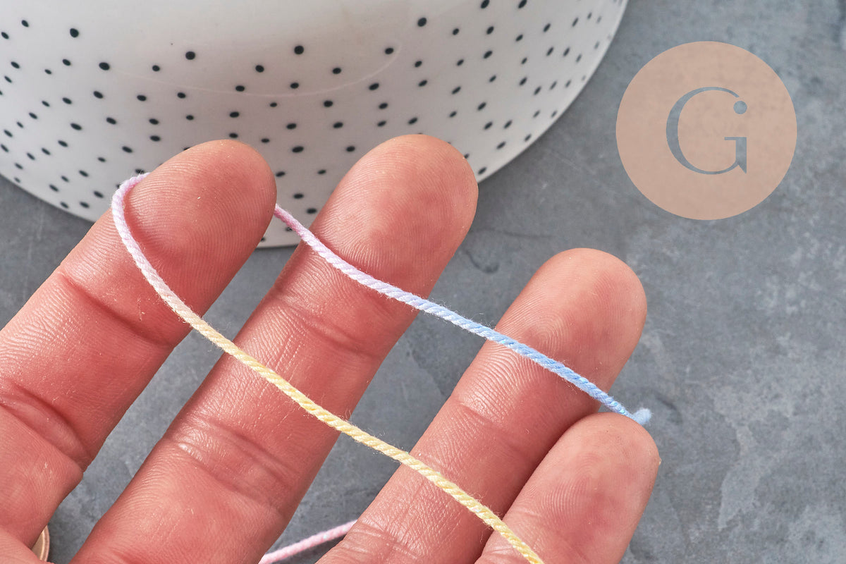 Pastel multicolored cotton cord 1mm, x5 meters (G11330)