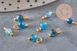 Breloque ronde agate naturelle facetée laiton doré 8.5mm, x1 (G11370)