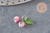 Breloque fruit cerise jade persan naturel teinté acier inoxydable platine 14mm, x1 (G11379)