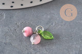 Breloque fruit cerise jade persan naturel teinté acier inoxydable platine 14mm, x1 (G11379)
