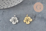 Pendentif fleur tropicale acier 201 inoxydable platine 15mm x1 VALIDE-Breloques et pendentifs-Gingerlily Perles