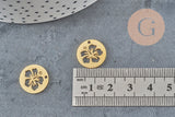 Pendentif médaille fleur tropicale acier 201 inoxydable doré 15mm x1 VALIDE-Breloques et pendentifs-Gingerlily Perles