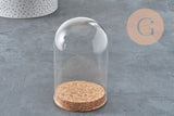 Cloche en verre et support en liège 10cm, x1 (G11392) VALIDE-Boite de rangement-Gingerlily Perles