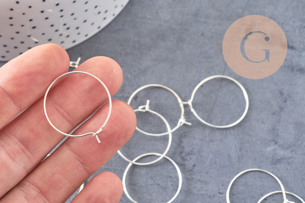 Anneaux créoles laiton argenté, 28x24mm, x20-50-100 (G3731)