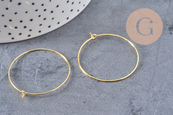 Anneaux créoles laiton doré 35mm,boucles oreilles x 20-50 (G1332)
