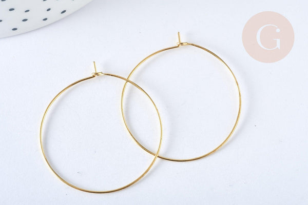 Anneaux créoles laiton doré clair 35mm,boucles oreilles, x20-50-100 (G7047)