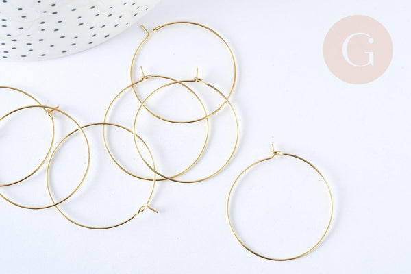 Anneaux créoles laiton doré clair 35mm,boucles oreilles, x20-50-100 (G7047)