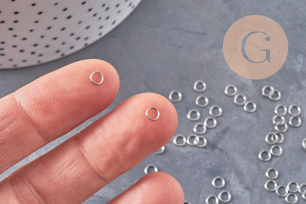 Anneaux de jonction ronds acier 304 platine inoxydable 4mm-0.5mm, x1 gr (G10983)