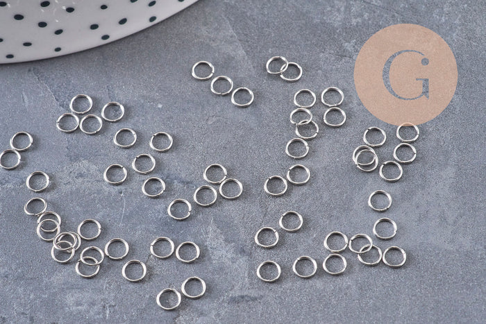 Anneaux de jonction ronds acier 304 platine inoxydable 4mm-0.5mm, x1 gr (G10983)