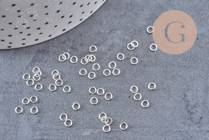 Anneaux ronds acier 304 inoxydable argenté 3.5mm x 0.6mm, x 50 anneaux (G10859)