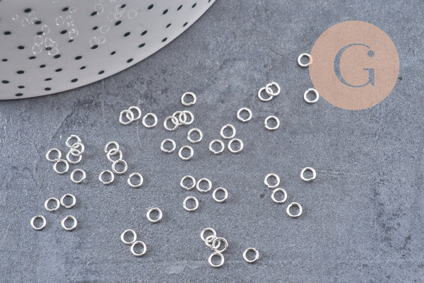 Anneaux ronds acier 304 inoxydable argenté 3.5mm x 0.6mm, x 50 anneaux (G10859)
