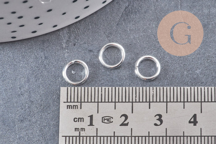 Anneaux ronds acier 304 inoxydable argenté 8mm x 1.2mm, x 50 anneaux (G10860)