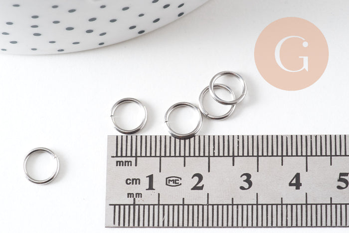 Anneaux ronds acier platine 8mm, x50 (6.6 gr), (G4106)