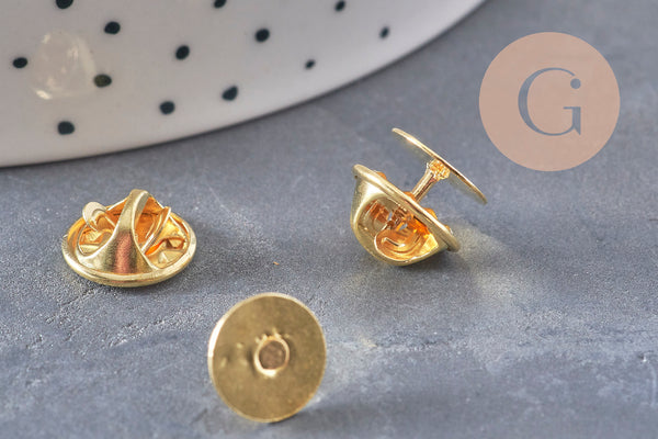 Attache et support pour pin's laiton doré 11mm, x5 (G10963)