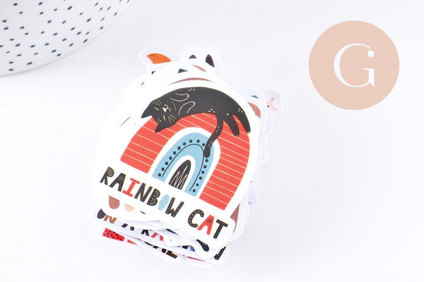 Autocollant arc-en-ciel chats variés 40x80mm, x50 (G10705)