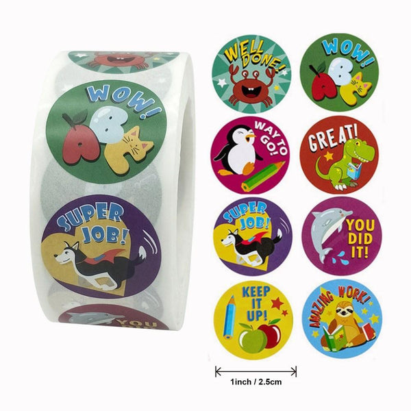 Autocollant encouragements animaux professeur anglais 30mm, x500 (G10819)