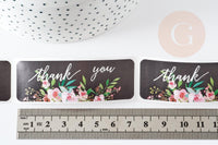 Autocollants merci fleurs noirs 75mm, x120 (G6135)