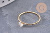 Bague Solitaire zircon acier 304 inoxydable doré ou platine taille 54, x1 (G10361)