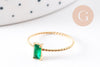 Bague Solitaire zircon rectangle Vert acier 304 inoxydable doré, x1 (G10362)