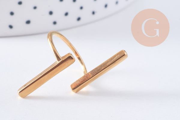 Bague barre acier inoxydable doré IP minimaliste 17mm, x1 (G3415)