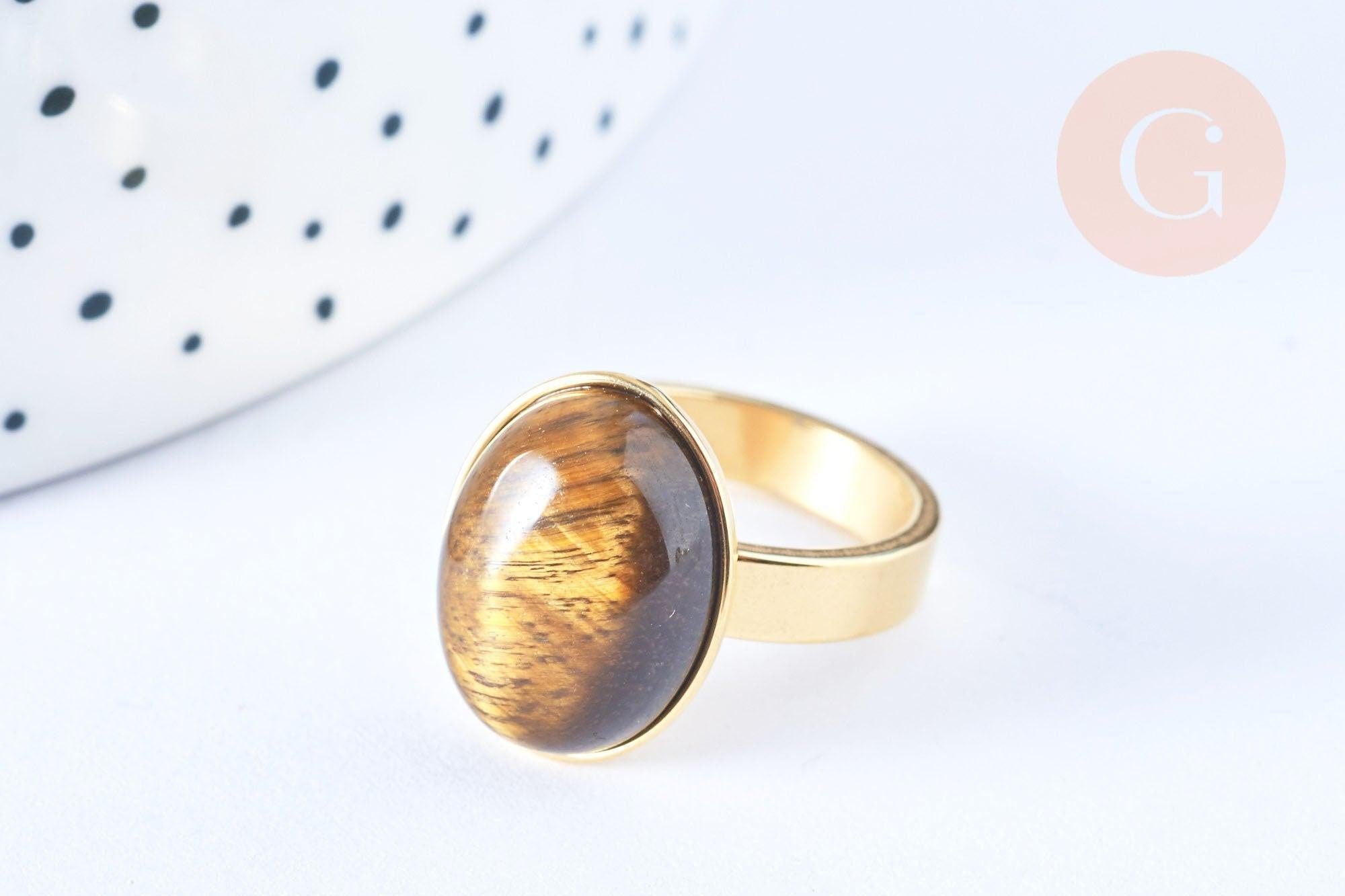 Bague cabochon pierre oeil de tigre doré taille 54, x1 (G6792)