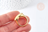 Bague chevalière gros coeur acier doré 304 inoxdydable 17mm, x1 (G8446)